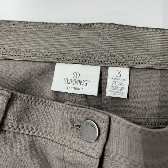 Chicos So Slimming Ponte Pants Womens Size 3 US 16 Taupe Tan Peyton - Picture 3 of 10
